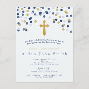 Baby Boy Gold Baptism Postcard