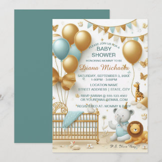 Baby Boy Golden Balloons and Toys  Invitation