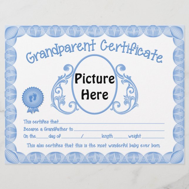 Baby boy Grandparents certificate letterhead (Front)