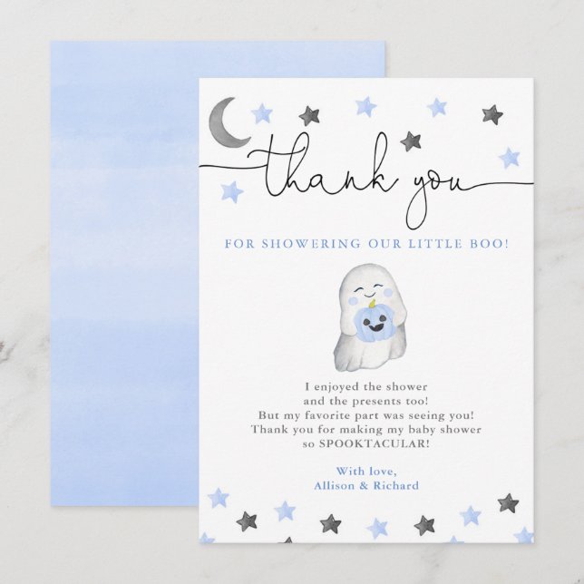 Baby boy halloween fall cute ghost baby shower thank you card (Front/Back)