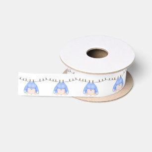 Baby Boy Hanging from a Clothesline Satin Ribbon