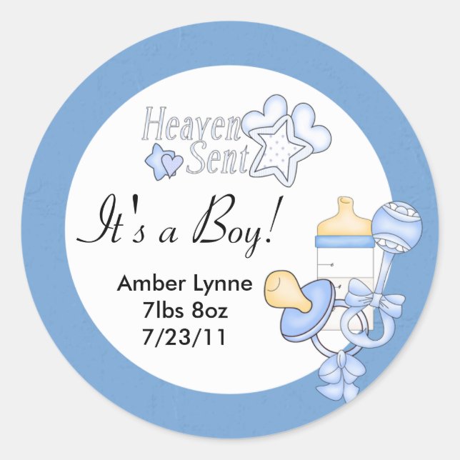 Baby Boy Heaven Sent Customisable Stickers (Front)