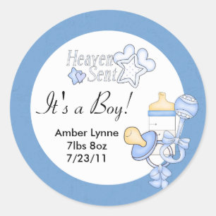 Baby Boy Heaven Sent Customisable Stickers