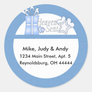 Baby Boy Heaven Sent Round Address Label