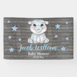 Baby Boy Hippo Banner Sign Rustic Backdrop Shower
