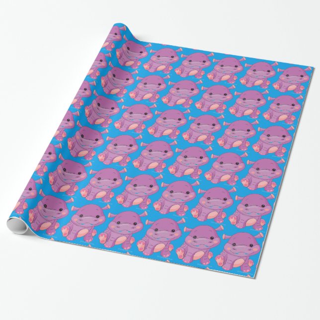 Baby Boy Hippo Wrapping Paper (Unrolled)