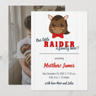 Baby Boy Horse Red Vertical Birth Announcement