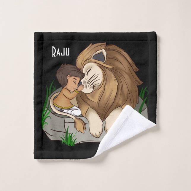 Baby boy hugging a cute lion Handcloth Bath Towel Set (Wash Cloth)