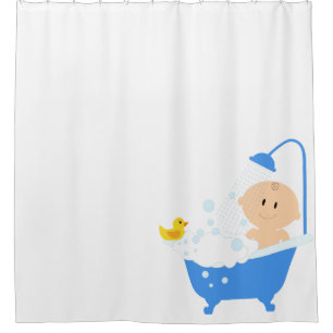 Baby Boy in Bath Tub - Baby Shower Print Curtain