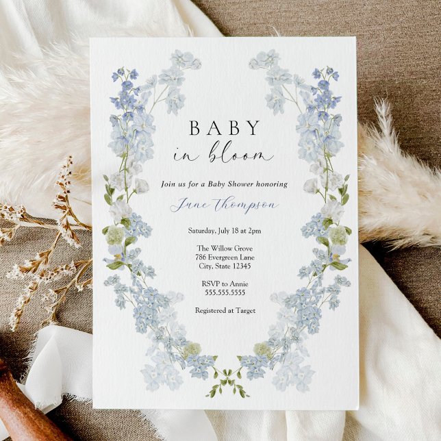 Baby Boy in Bloom Blue Flowers Baby Shower  Invitation (Creator Uploaded)