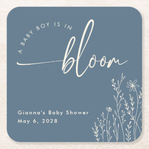 Baby Boy in Bloom - Dusty Blue Baby Shower Coaster