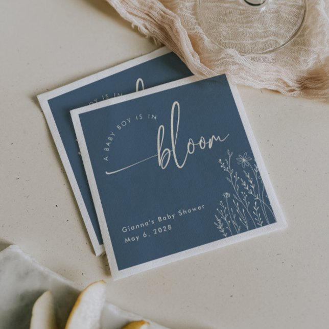 Baby Boy in Bloom - Dusty Blue Baby Shower Napkin (Creator Uploaded)