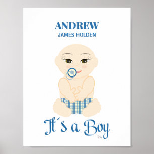 Baby Boy in Blue Shades Birth Stat Design Poster