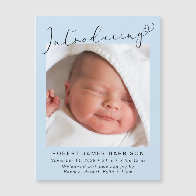 Baby Boy Introducing Photo Birth Announcement (Front)