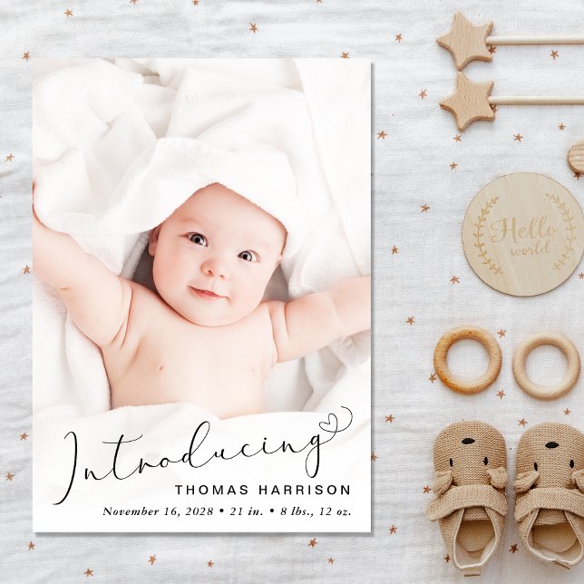 Baby Boy Introducing Photo Collage Birth Announcement (Personalize with a photo that captures the beauty and innocence of your newborn)