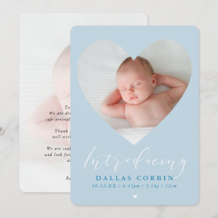 BABY BOY introducing photo heart frame pale blue Invitation