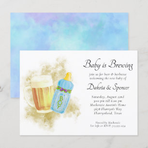 Baby Boy is Brewing Blue Summer Outdoor Shower Invitation