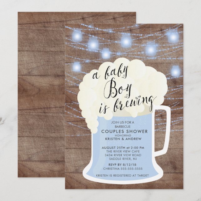 Baby Boy Is Brewing Boys Baby Shower Invitation (Front/Back)