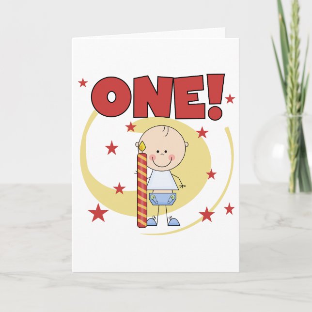 Baby Boy is One 1st Birthday Tshirts and Gifts Card (Front)