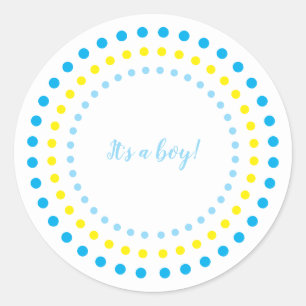 Baby Boy "It's a Boy!" Blue & Yellow Polka Dots Classic Round Sticker