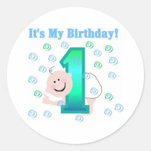 Baby Boy It's My 1st Birthday Classic Round Sticker