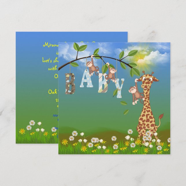 Baby Boy Jungle Shower Invitation (Front/Back)