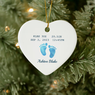 Baby Boy Keepsake Newborn Stats Heart Ornament