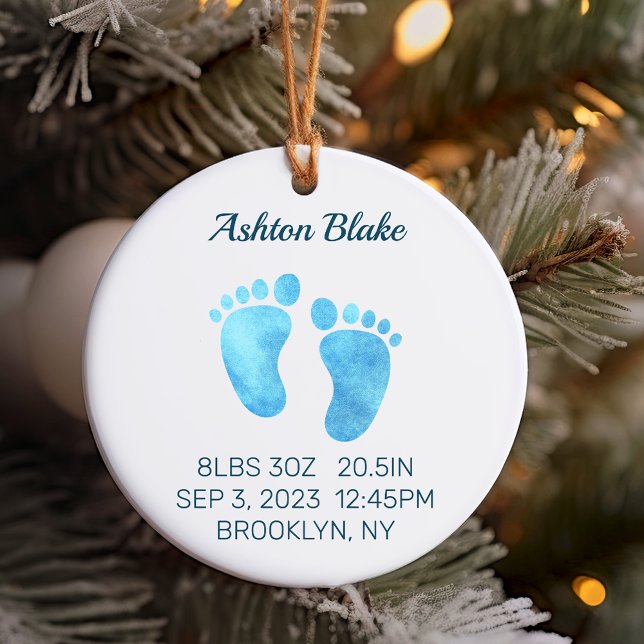 Baby Boy Keepsake, Newborn Stats Ornament Round (New Baby Boy Ornament, Newborn Stats Keepsake)