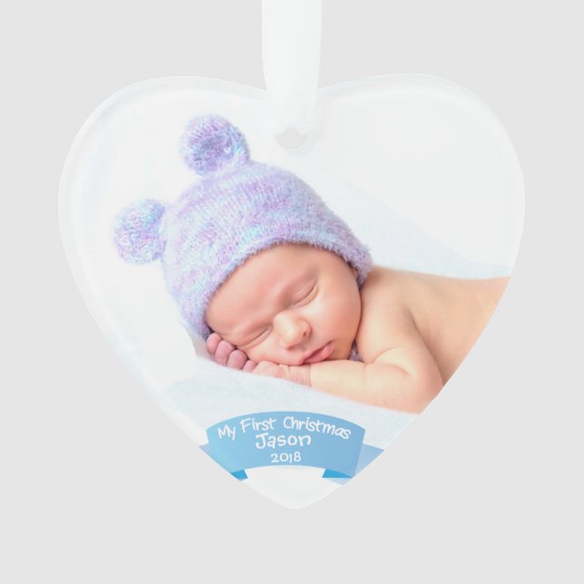 Baby Boy l First Christmas Photo Acrylic Ornament (Front)