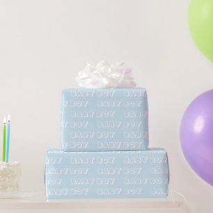 Baby boy light blue white custom name text wrapping paper