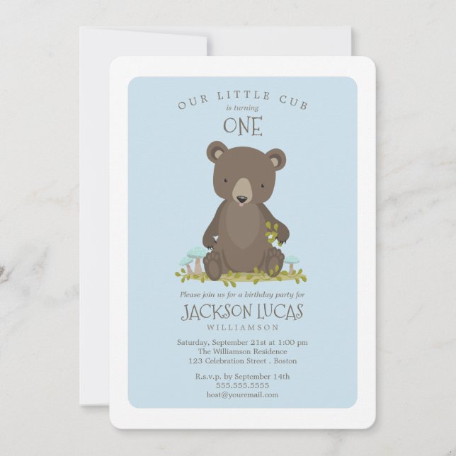 Baby Boy Little Cub Child's Birthday Party Invitation (Front)