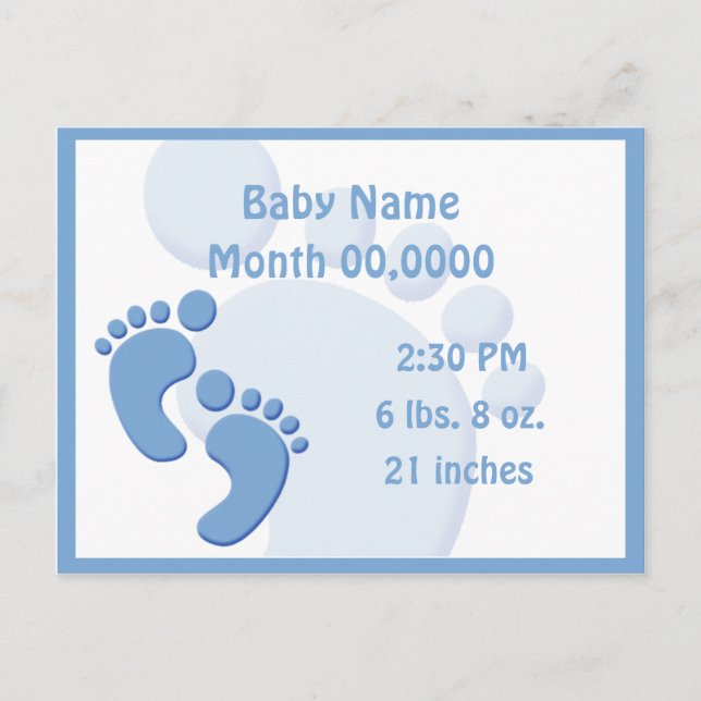 Baby Boy Little Feet Footprint Birth Announcement (Front)