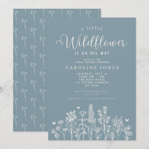 Baby Boy Little Wildflower Blue Baby Shower Invitation