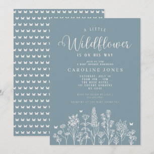 Baby Boy Little Wildflower Blue Baby Shower Invitation