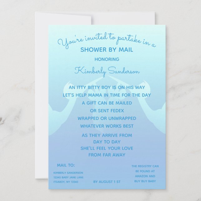 Baby Boy Long Distance Shower by Mail Stork Invitation (Front)