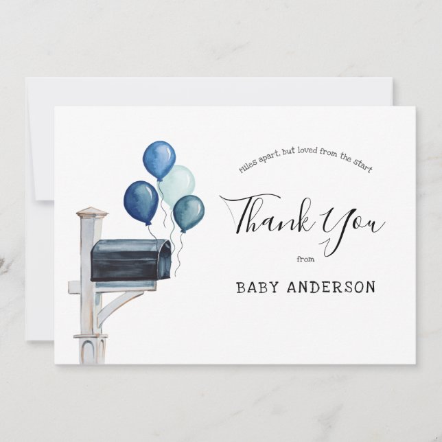 Baby Boy Long Distance Shower Thank You Card (Front)