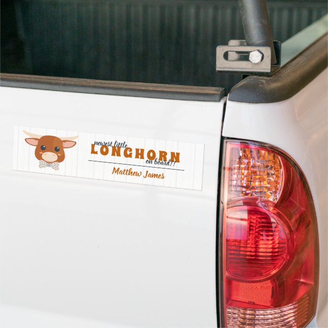 Baby Boy Longhorn Burnt Orange Announcement Bumper Sticker (On Truck)