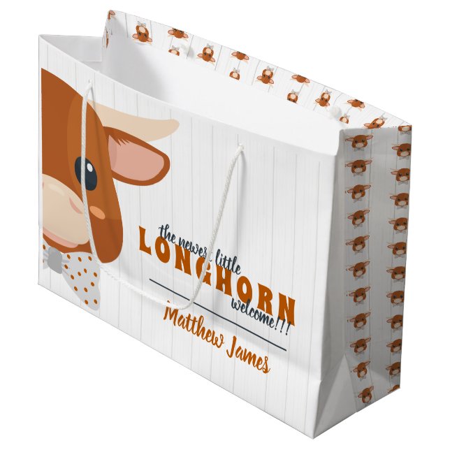 Baby Boy Longhorn Burnt Orange Large Gift Bag (Front Angled)