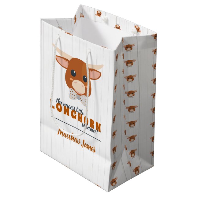 Baby Boy Longhorn Burnt Orange Medium Gift Bag (Front Angled)