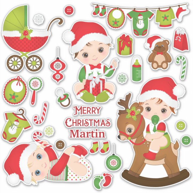 Baby Boy Merry Christmas Custom-Cut Vinyl Sticker (Front)