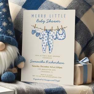 Baby Boy Merry Little Christmas clothes shower Invitation