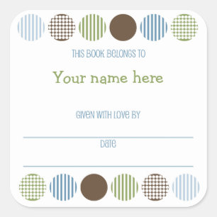Baby Boy Mod Polka Dot book plate name bookplate Square Sticker