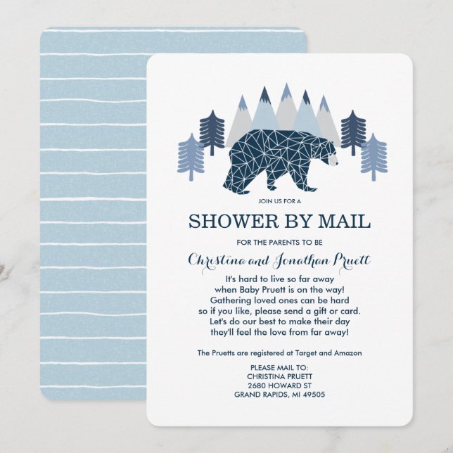Baby Boy Modern Bear baby shower by mail Invitation (Front/Back)
