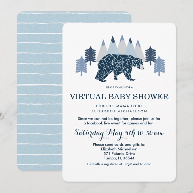 Baby Boy Modern Bear virtual baby shower Invitation (Front/Back)