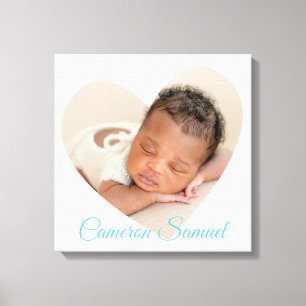 BABY BOY modern photo cute heart frame aqua blue Canvas Print