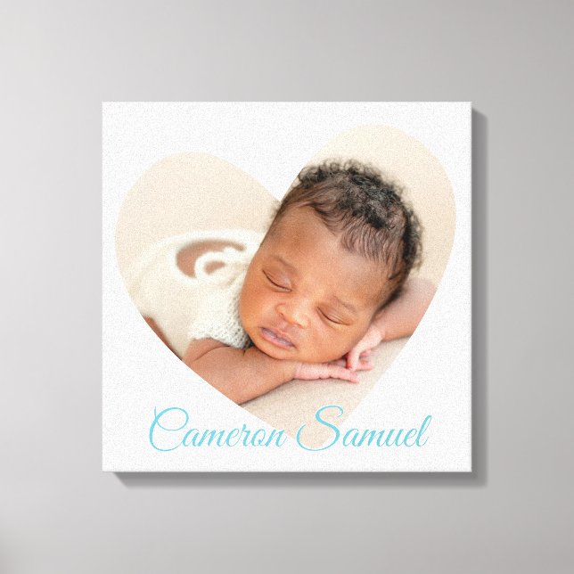 BABY BOY modern photo cute heart frame aqua blue Canvas Print (Front)