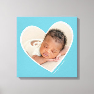 BABY BOY modern photo layered heart frame aqua Can Canvas Print