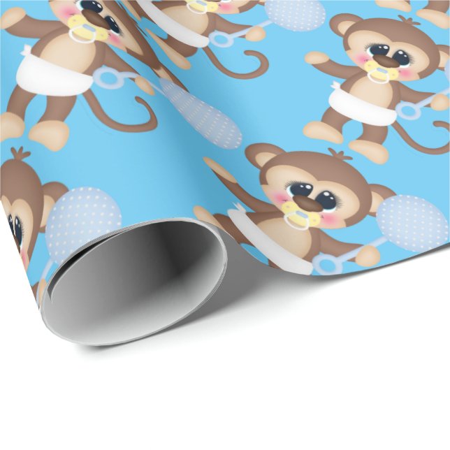 Baby boy monkey tiled wrapping paper (Roll Corner)