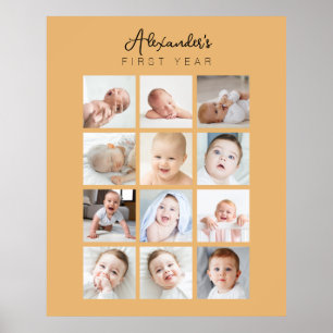Baby Boy Monthly Photo Poster First Year Orange