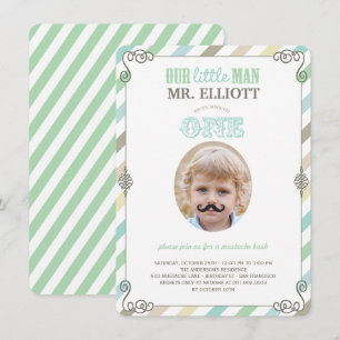 Baby Boy Moustache 1st Birthday Party Photo Invite
